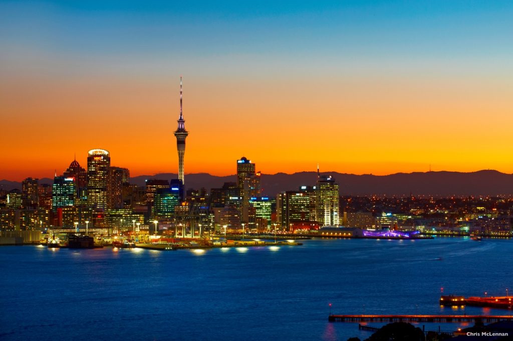 Coucher de soleil sur Auckland en Nouvelle Zélande
