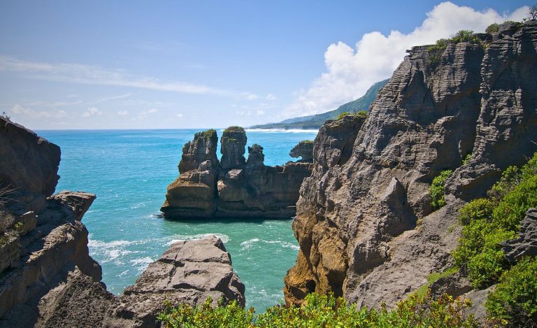 Pancakes Rocks à Punakaiki sur l'ile Sud en Nouvelle-Zélande