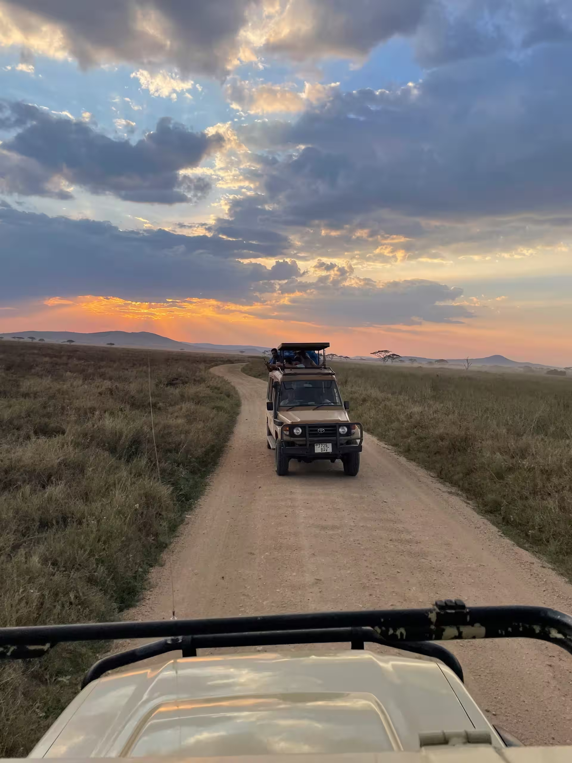 deux 4x4 qui se suivent dans un safari au parc Serengeti, Tanzanie