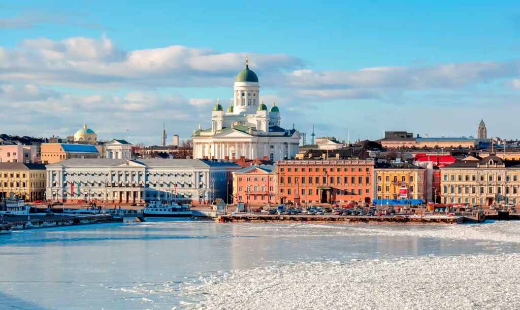 Cityscape d’Helsinki avec la cathédrale d’Helsinki en hiver, Finlande